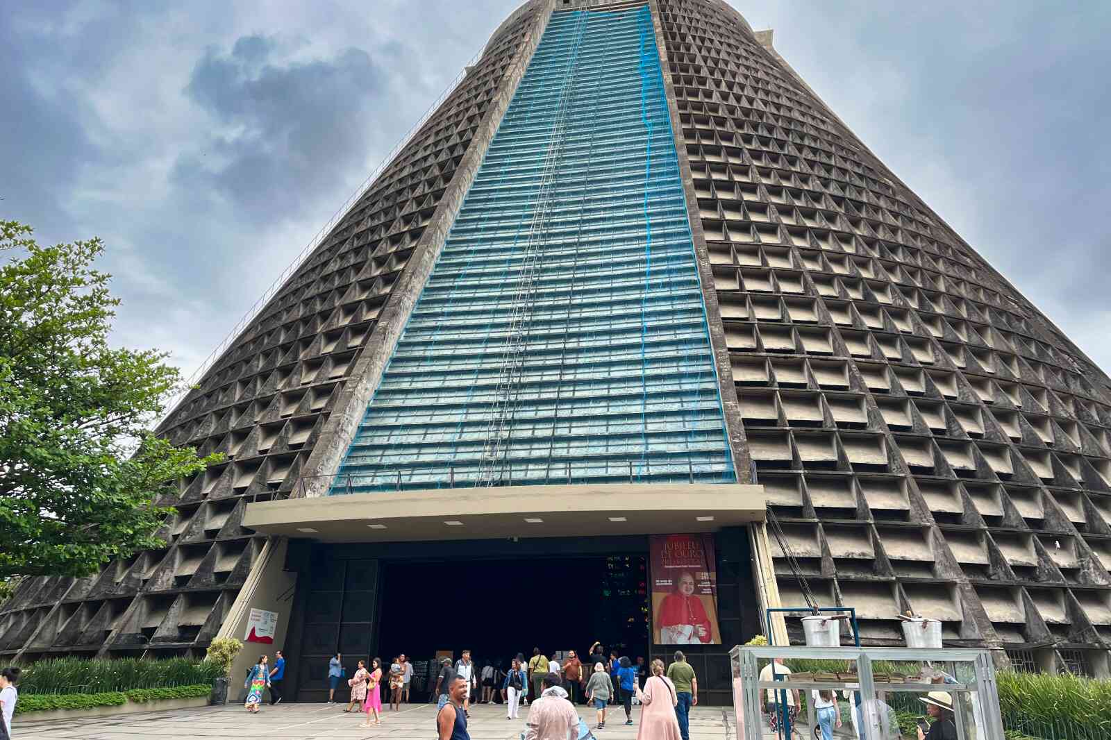 People entering the Cathedral of Saint Sebastian in Rio de Janeiro.