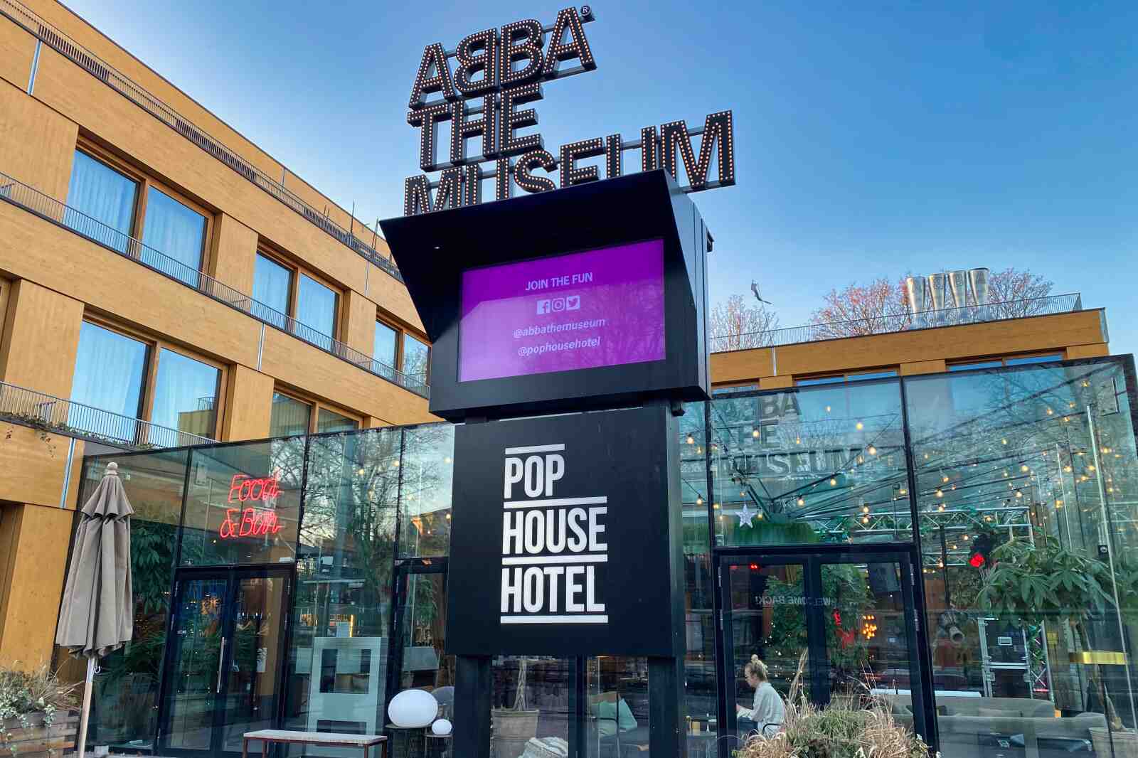 The ABBA museum entrance and sign.