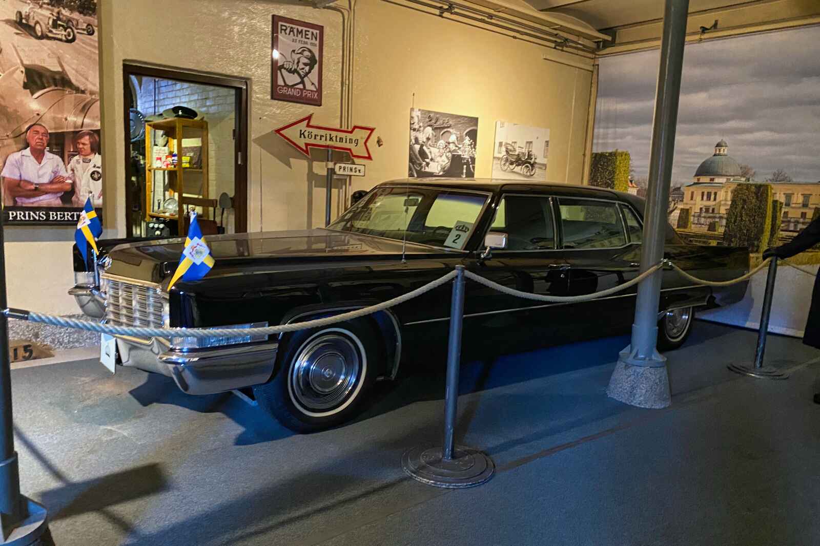 The King of Sweden's parade car on display at the Royal Stables in Stockholm.