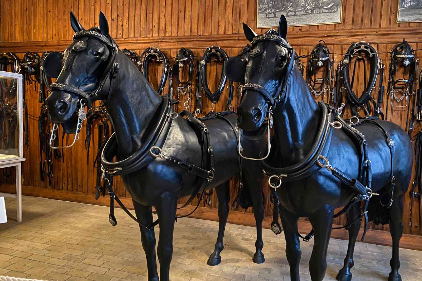 Two horse models depicting various gear at the Royal Stables in Stockholm, Sweden.