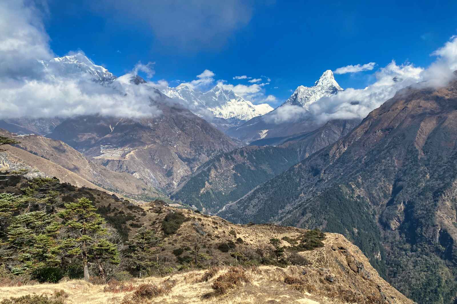 A view of Mt. Everest and the Himalayas from Hotel Everest View.