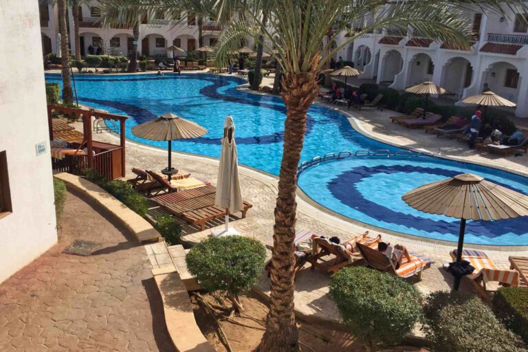 The outdoor pool of the Dive Inn Resort in Sharm El-Sheikh, Egypt.